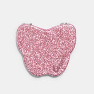 NWT Coach Glitter Butterfly Compact Mirror Taffy Pink